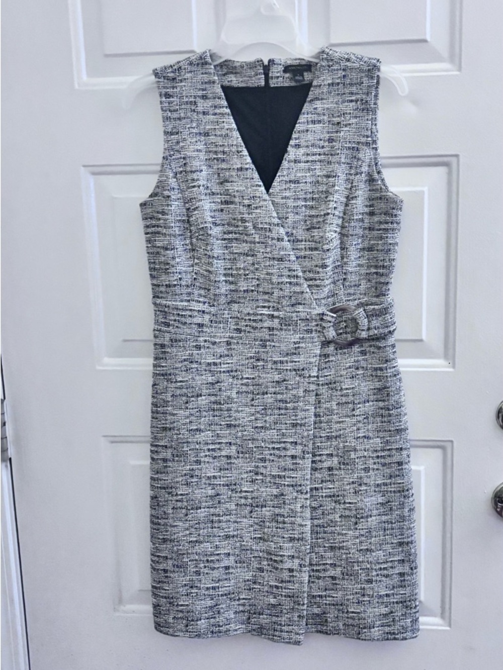 Ann Taylor Black and White Tweed Wrap Midi Dress with Buckle PRICE FIRM!